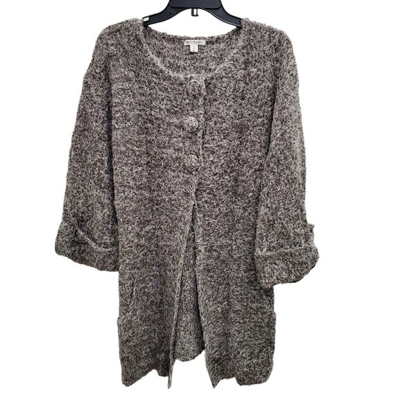 Spanner Women's‎ Vintage Grey White Fluffy Faux Fur Split Front Roll Cardigan S - Picture 1 of 8